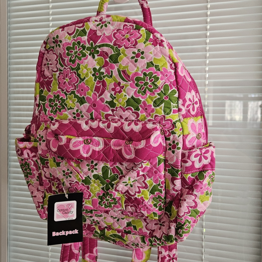 Cotton Candy Quilted Floral Pink and Green Backpack